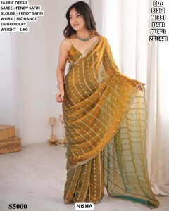 Sari vert impérial traditionnel pour les fêtes, idéal pour l'hiver et l'été, anti-humidité et infroissable - Product Image 6