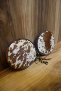 Genuine Leather Cowhide Round <b>Coin</b> Purse Keychain Wallet for Women & Men Hairon Leather Zipper <b>Coin</b> <b>Pouch</b> - Product Image 6
