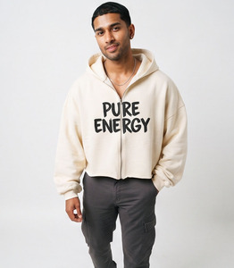 <b>Men's</b> <b>Crop</b> Zipper Hoodie <b>Top</b> Loose Fit Print Oversized Hooded <b>Top</b> 100% Cotton Winter Streetwear Workout Winter Wear <b>Crop</b> Hoodie - Product Image 2