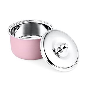 Casserole ronde rose avec couvercle en acier inoxydable 24 cm, revêtement émaillé antiadhésif pour cuisinière à gaz et à induction - Product Image 4