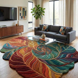 Colorful Leaf Abstract Area Rug Modern Hand Tufted Artistic Carpet Custom Shape Luxury Designer <b>Floor</b> Mat for Livingroom Bedroom - Product Image 1