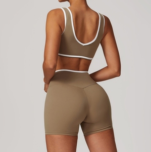 Hot Selling Women's Skintight Beauty Back Yoga 4 Pieces <b>Set</b> Butt Lift Shorts Tank Top - Product Image 3