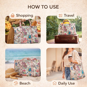 Bolso Tote de Algodón Acolchado con Estampado Floral, Diseño Profesional, Color Beige, con Ribete en Contraste, el Mejor Bolso para Mujer - Product Image 6