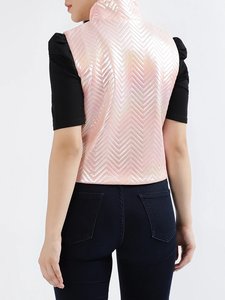 Chaleco Acolchado Rosa para Mujer, Sin Mangas, con Cierre de Cremallera, Patrón Geométrico, Ropa Exterior Informal, Largo Regular, Exterior de Poliéster - Product Image 5