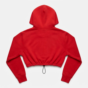 Vente en gros : Meilleurs sweats à capuche pour femmes, modèle court rouge zippé, à manches longues, en polaire unie - Product Image 2