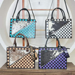 Bolso de Mano Multifuncional y Duradero de Cuero a Cuadros con Cartera a Juego de Piel de Vaca, Conjunto Hecho a Mano de Cuero Genuino para Mujer - Product Image 3