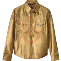 Meilleure veste en cuir métallisé brillant pour hommes Nouvelle veste en cuir doré en peau de mouton véritable de style chemise pour performance sur scène