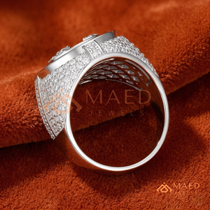 Men’s <b>Silver</b> Halo <b>Solitaire</b> Statement <b>Ring</b> – Luxury Hip Hop Bust Down Jewellery Round Cluster <b>Ring</b> – Fully Iced Out Signature - Product Image 3