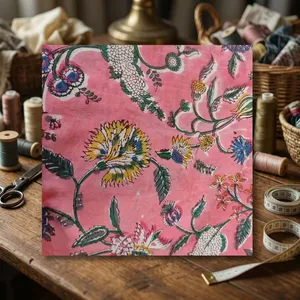 Hermosa tela de impresión de bloque de mano con estampado Floral de Color rosa para niños, artesanía para comedor, corredor y cortina, máscara de tela de algodón suave - Product Image 5