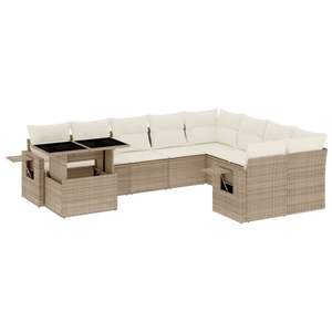 Ensemble de canapés de jardin en rotin PE beige avec grands accoudoirs réglables, meubles d'extérieur confortables - Product Image 2