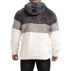Pull à capuche en sherpa pour homme, polaire épaisse, couleurs contrastées, pull chaud d'hiver, manches longues, motif uni - Product Image 5