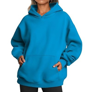Sweat-shirt à capuche oversize pour femme, couleur unie, en coton tricoté long et respirant, avec poches, idéal pour l'automne - Product Image 6