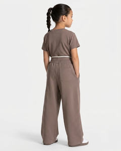 Ensemble survêtement pour filles, sweat-shirt et pantalon de survêtement oversize en coton doux, couleur moka contrastée, fabrication OEM - Product Image 6