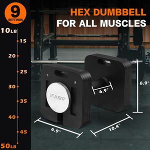 Manubrio Singolo Regolabile da 90 LB (40,8 kg) Quadrato da 50 LB (22,7 kg) con Pesi Liberi 9 in 1 a Sgancio Rapido e Opzioni Multipeso - Product Image 2