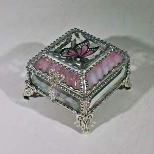 Luxury Hand-Painted <b>Glass</b> Jewelry <b>Box</b> with Floral Design Clear <b>Glass</b> Trinket Storage <b>Box</b> Gold Metal Frame Customizable Gift <b>Box</b> - Product Image 2