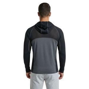 Sudadera con Capucha Gris de Poliéster para Hombre, con Paneles Negros en los Hombros, Manga Larga, para Correr, Fitness, Entrenamiento Atlético - Product Image 2