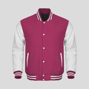 Veste de baseball Varsity College pour homme, manches en cuir blanc et corps en laine violette, style universitaire - Product Image 2