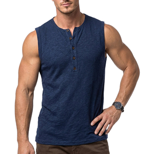 Customizable Men's Button Up Sleeveless Henley Casual Stylish Streetwear Tank Top Muscle Fit Wholesale Summer Tank Top For Men - Product Image 5