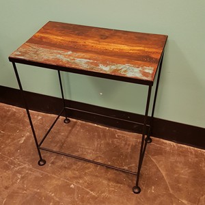 Mesa Auxiliar Redonda de Madera y Hierro Negro, Hecha a Mano en India, Venta al Por Mayor - Product Image 3