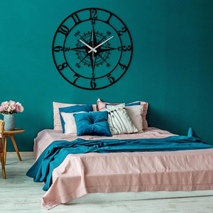 Reloj de Pared de Metal con Brújula Náutica Vintage, Números Romanos, Reloj Decorativo con Diseño de Navegación Marítima, Arte de Pared Negro para Cocina - Product Image 3
