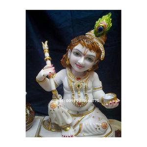 Estatua de Krishna en Mármol Blanco Natural, Posición de Pie con Vaca Cerca, Diseño Único Hecho a Mano, Utilizada en Templos de Krishna - Product Image 5