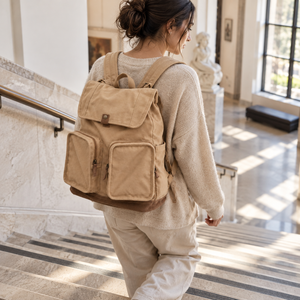Sac à dos vintage en toile avec cordon de serrage et deux poches avant pour hommes |   Sac à dos décontracté pour les voyages, l'usage quotidien et les sorties en plein air - Product Image 3