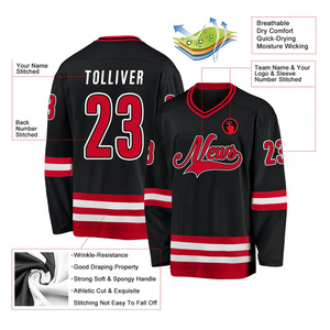 Wholesale <b>Men's</b> <b>Black</b> Ice Hockey Jersey V-Neck Full Sleeve Sublimated Print Teams Logo Breathable Polyester Apparel - Product Image 2