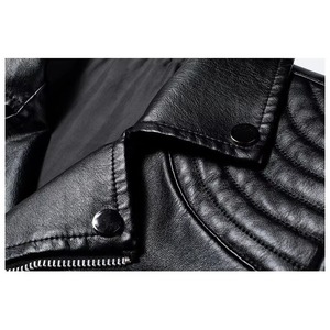 Men's Plus Size Black Leather-Style Moto Vest With <b>Chains</b> Zippers Rivets Turn-down Collar Regular Length Outer Wear Solid Color - Product Image 3