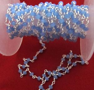 Blue Chalcedony Rondelle Faceted 3-4mm Hydro Quartz Beaded <b>Rosary</b> Chain - Product Image 3