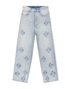 Top Trendiness <b>Men's</b> Lightweight Casual Pants Embroidery Design High Fashion Baggy <b>Jeans</b> Woolen Fabric Acid Wash <b>Drawstring</b> - Product Image 4