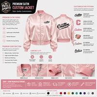 Blouson Bomber en Satin Respirant Personnalisé pour Femme, OEM ODM, Marque Privée, Léger, Style Universitaire, Logo Brodé, Décontracté, Streetwear
