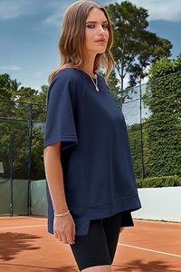 T-shirt en coton uni de haute qualité pour femmes - Product Image 2