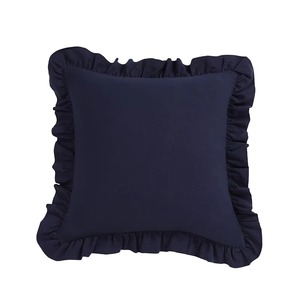 Housse de coussin carrée en coton bleu marine avec bordure à volants, fermeture enveloppe, style classique, décoration intérieure - Product Image 1