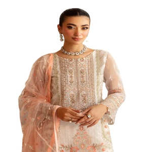 Lujo tradicional 3 piezas colección de bodas bordado pesado Ramsha volumen Minhal-12 Organza Salwar Kameez desgaste de fiesta indio - Product Image 1