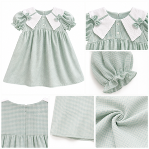 Girls <b>Mint</b> Green Peter Pan Collar Puff Sleeve <b>Dress</b> | Elegant Cotton Party <b>Dress</b> - Product Image 3