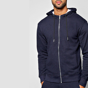 Ensemble de survêtement de course à capuche pour homme, bleu marine, avec fermeture éclair intégrale, couleur unie, en coton, coupe classique, pour l'automne - Product Image 4