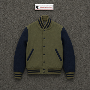 Chaqueta Varsity de Lana Azul Marino Clásica con Mangas en Contraste Azul Marino, Botones a Presión Negros y Rayas - ¡Oferta! - Product Image 5