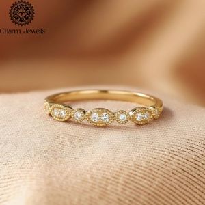 Charm_Jewells Women's <b>Silver</b> Rose Gold Plated Moissanite Classic <b>Eternity</b> Band <b>Ring</b> Prong Setting Engagement <b>Ring</b> - Product Image 2