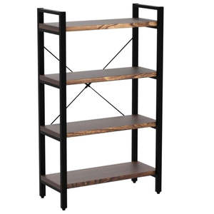 Étagère industrielle à 5 niveaux en bois d'acacia massif de luxe avec cadre en métal noir, étagère de rangement et de présentation pour la maison et le bureau - Product Image 1