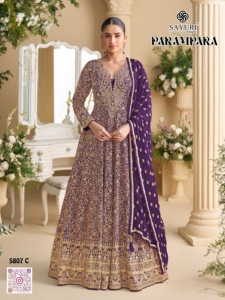 Vestido Anarkali de Diseñador Sayuri, Modelo Parampara, en Tela Georgette, con Bordado Intenso, Lentejuelas y Trabajo Zarkan, Ideal para Bodas, Superventas - Product Image 4