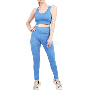Women's Solid Yoga Set 2 Piece Knee Length Leggings <b>Crop</b> <b>Top</b> <b>Mesh</b> Panel Spandex Seamless Halter Custom Athletic Anti-Bacterial - Product Image 4