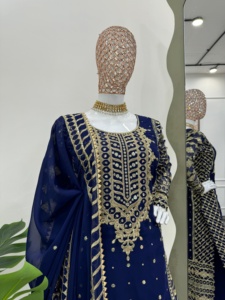 Magnifique Salwar Kameez Traditionnel pour Fête et Mariage, Ensemble Haut-Bas-Dupatta, Broderie de Fil et de Paillettes, Luxe en Faux Georgette, Style Ethnique - Product Image 5
