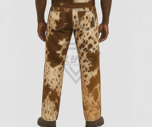 Jeans en denim marron à imprimé vache pour homme, coupe droite, style vintage délavé, streetwear tendance, pantalon de créateur, vente en gros - Product Image 2