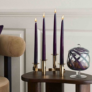 Brass Taper <b>Candle</b> Holder <b>Set</b> of 4 Purple <b>Candles</b> Home Decoration Durable Design - Product Image 1