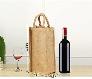 Jute Wine <b>Bottle</b> Gift <b>Bag</b> with Drawstring Closure Eco-Friendly Natural Fiber Packaging Medium Size (30-50cm) Wholesale - Product Image 4