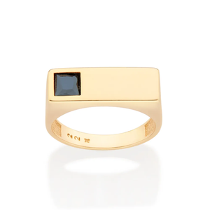 Modern Geometric Cocktail <b>Ring</b> 10K Gold Plated With Natural Square Sapphire Bezel Setting Unisex Fashion <b>Ring</b> - Product Image 1