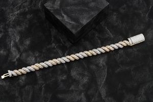 Hiphop Unisex Jewelry 14K Gold Plated <b>Charm</b> Bracelet Round Brilliant Cut Diamond Filled Diamonds D Color Heavy Wristwear GIA - Product Image 3