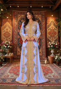 Robe longue en velours prune respirant Mishkat Couture, kaftan marocain lavande, broderie artisanale complexe, pour femmes musulmanes raffinées - Product Image 3