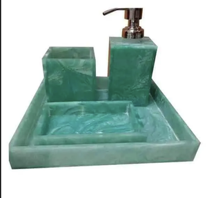 Modern Acrylic Bathroom Set Rectangle Shape Soap <b>Dispenser</b> Toothbrush Holder Tray Red Marbled Easy To Clean - Product Image 5