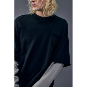 เสื้อยืดดีไซน์เนอร์แฟชั่นใหม่ แขนสองชั้น ผ้าฝ้าย 100% เย็บสองชั้น สไตล์ไฮสตรีท สีพื้น เป็นมิตรกับสิ่งแวดล้อม แห้งเร็ว - Product Image 3